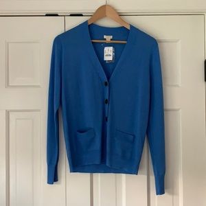 NWT J Crew Royal blue V-neck cardigan sweater in a marino wool blend